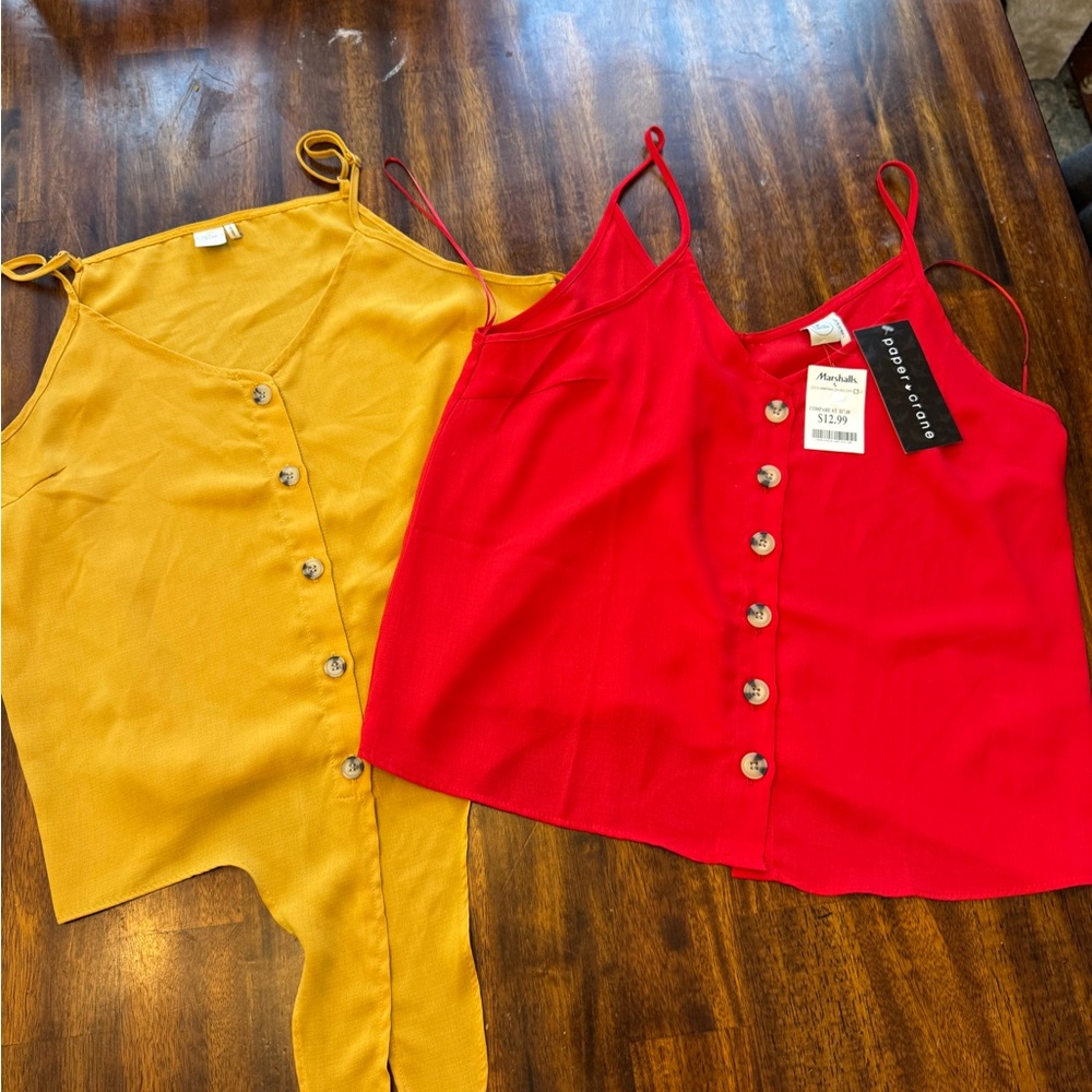 Paper Crane Red and Mustard Button-Down Camisoles